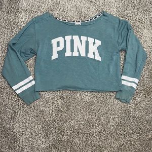 PINK cropped sweatshirt, blue/gray color [3A]